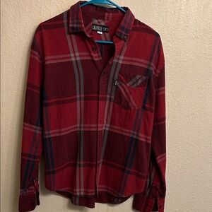 Caliville Women Flannel Red Gray Long Sleeve Plaid Shirt Size Small